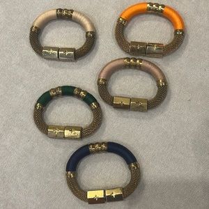 Holst & Lee magnetic closure bangles gold brass mesh. 5 fabric colors
